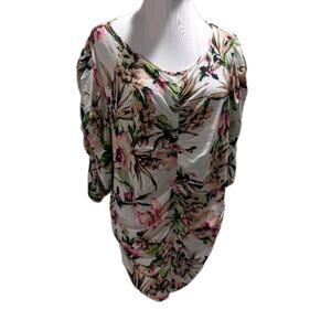 Lane Bryant Rayon Top Floral Women's Plus Size 18 20 1X Short Ruched Sleeve NWT
